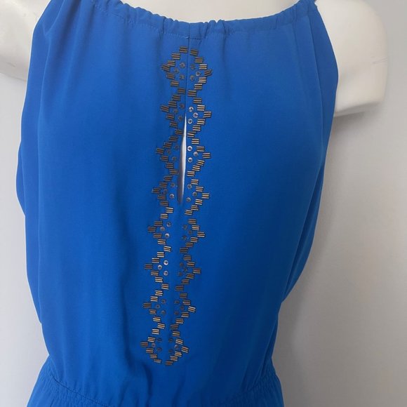 Red Saks 5th Avenue Beautiful Royal blue with gold beads maxi halter dress - Picture 8 of 9